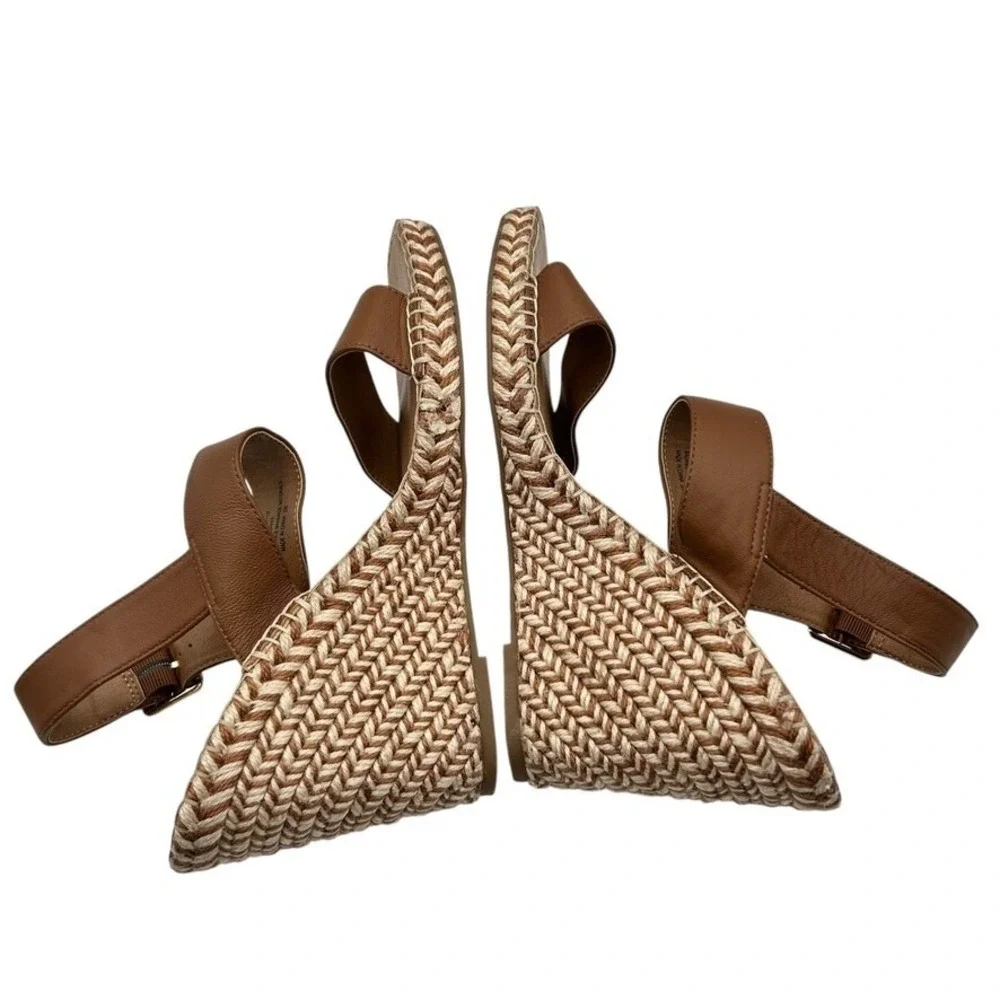 Steve Madden Women Tan‎ Leather Espadrille Wedge Sandals Ankle Strap Size 11M